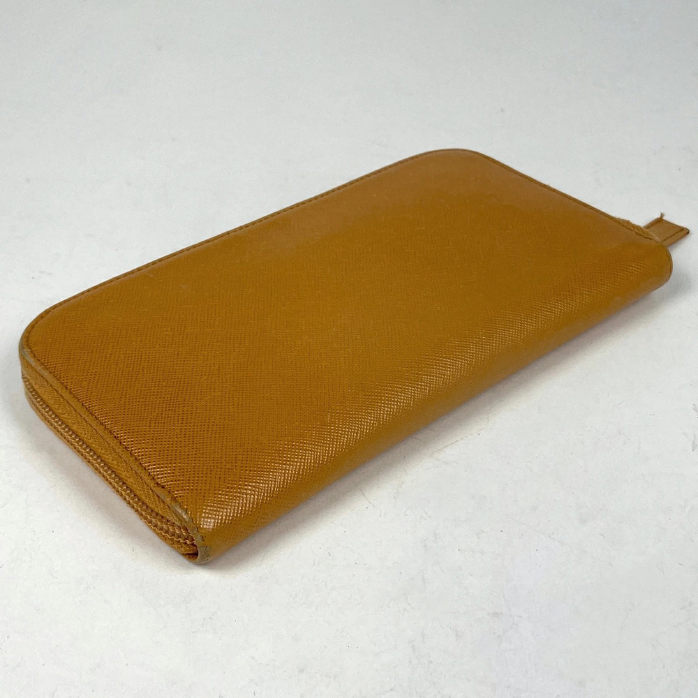 Prada Wallet Billfold Round Wallet Long Orange Zip Plate Leather Orange